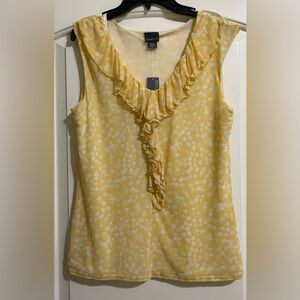 NWT Covington Women’s Yellow White Polka Dot Ruffled Sleeveless Blouse Top Small